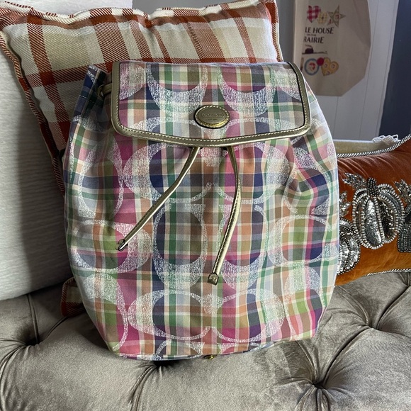 Coach Madras Pastel Plaid Backpack
